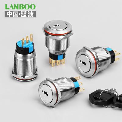 China Stainless Copper Plating // Aluminum Oxide Lanboo 19mm 22mm 3 Position /2 Position Maintained Type Metal Master Push Button Switch 220v Waterproof for sale