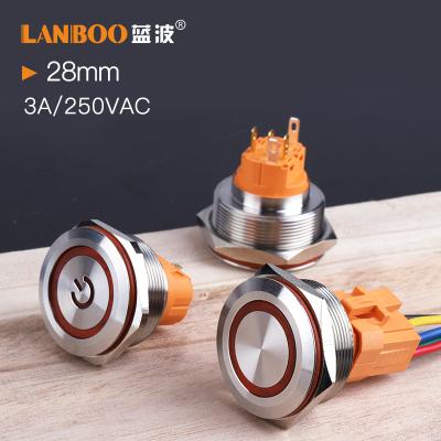 China Industry Top Manufacturer LANBOO 28MM Gold Pin Metal Push Button Switch Copper Plating Stainless//Aluminum Oxide for sale