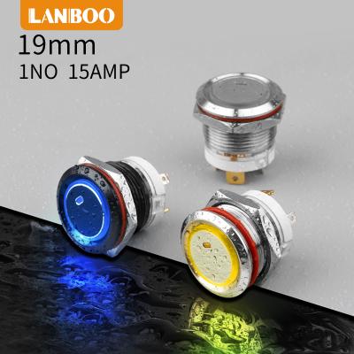 China Aluminum Oxide China Metal Push Button LANBOO Switch So High Current Stainless / 19MM 15A IP67 LED Perfect Mini Size Buttons for sale