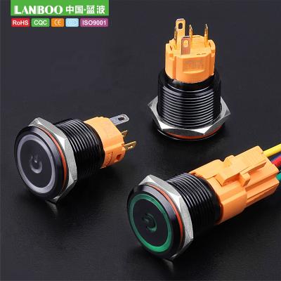 China Copper Plating Stainless // LANBOO Aluminum Oxide Manufacturer Power Symbol Metal Professional 1NO1NC Illuminated Push Button Switch (CE, ROHS) 19mm for sale