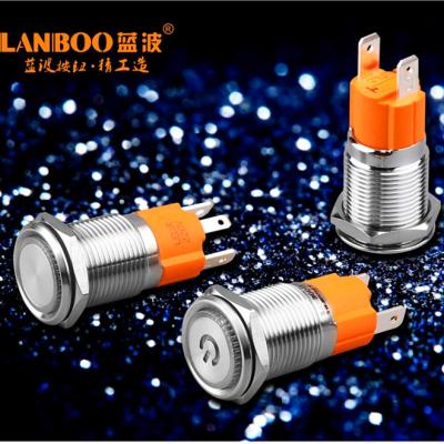 China LANBOO 16MM 10A IP65 1NO Switch China Aluminum Oxide/Stainless Copper Plating Nice Appearance Soft and Long Life LED Switch High Current Buttons for sale