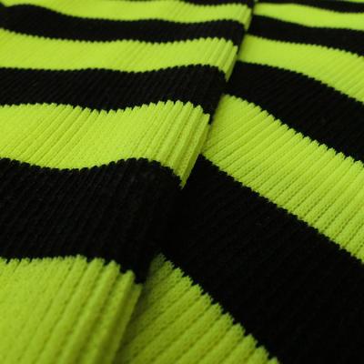 China Wrinkle Resistant Spandex Ribbed Fabric In Yarn Dyed Knitted Stripes Black And Fluorescent Yellow Fabric For Garment for sale