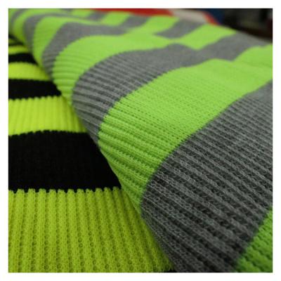 China Hot Selling Wrinkle Resistant Spandex Rib Fabric in Knitted Yarn Dyed Light Gray and Fluorescent Yellow Stripes Hemp Fabric for Garment for sale