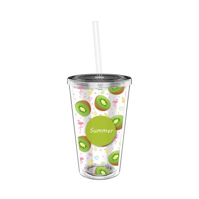 China LOKYO DOUBLE WALL Custom Printed Clear Bubble Tea Cup Reusable Plastic Drinking Cups With Lids And Straws for sale