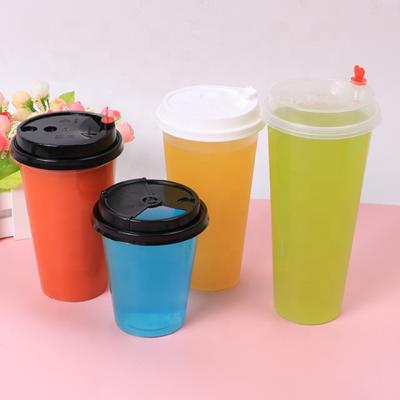 China Wholesale Plastic Food Grade Ice Coffee Mug Bubble Tea Cups With Lid Milktea Cups for sale