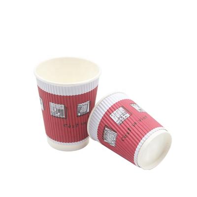 China LOKYO Disposable Wholesale Custom Printed Beverage Ripple Corrugated Wall Coffee Insulated Hot Drinking Disposable Paper Cup for sale