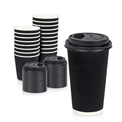 China LOKYO Recyclable Black Printed Disposable Coffee Cups 8oz 10oz Ripple Corrugated Paper Cups For Drink for sale