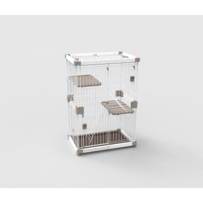 China Breathable White Color Wooden Super Folding Large 3 Layers Cage Playhouse Villa Luxury Cat Housing For Pet for sale