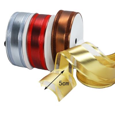 China Stability gift decoration metallic style and plastic organza material making ribbon band for sale