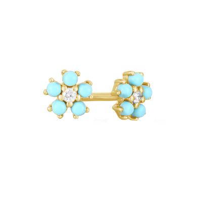 China 925 Sterling Silver Fine Jewelry Elegant 14k Gold Turquoise Flower Earrings TRENDY Lotus Stud Earrings for sale