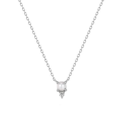 China CLASSIC popular vermeil necklace design freshwater paearl sterling silver pendant necklace with CZ for sale