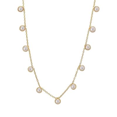 China TRENDY Sterling Silver Pearl Gemstone Pendant Necklace 925 18k Gold Fashion Jewelry For Women for sale