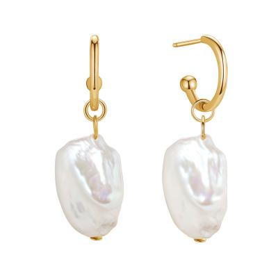 China Wholesale Silver Vermeil CLASSIC Classic Jewelry Gold Earrings Natural Pearl Drop Circle Long Earring for sale