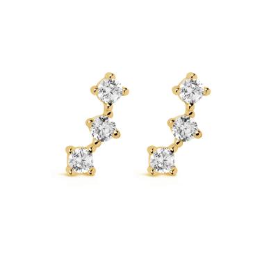 China FASHIONABLE Gold Jewelry Wholesale Distributors 925 Sterling Silver Gold Plated Triple Sparkle Stud Earrings for sale