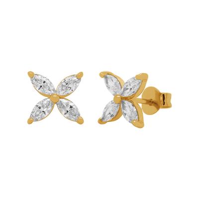 China FASHIONABLE Tasty Jewelry 925 Sterling Silver Wholesale 14k Marquise Flower Stud Earrings Gold Plated Stud Earrings for sale