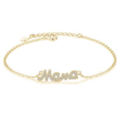 China Mother's Day 925 Sterling Silver Gold Plated Cubic Zircon Letter Bracelet For Woman CLASSIC Fashion Jewelry for sale