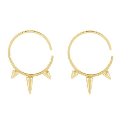 China Wholesale CLASSIC Triple Spike Dangle Hoop Earrings Sterling Silver 18k Gold Vermeil Earrings 925 Gold for sale