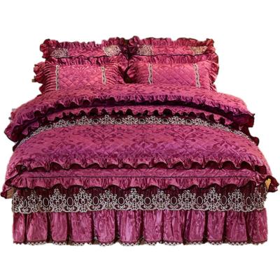 China American Style Nondisposable Luxury Velvet Romantic Bedding Set With Lace for sale