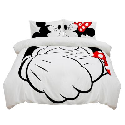 China 3D cartoon style anti-static duvet cover set micky mouse mickey minnie mouse printed three pieces of bedding set for sale