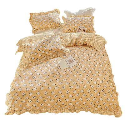 China Nondisposable Korean Styles Princess Ruffled Floral Print Teens Quilt Cover Set With Zipper Closure for sale