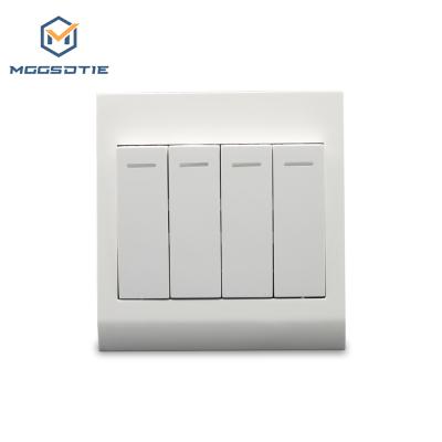 China Multipurpose Classic Modern UK Switch Socket 4gang 1way 2way Switch Socket With Neon White Color Metal Switch for sale