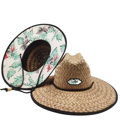 China Custom design image printed pattern under brim summer beach fishing surf lifeguard straw hats for men and women for sale