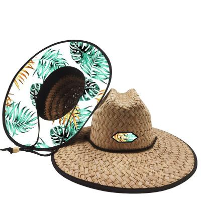 China Custom Image Logo Natural Grass Woven Wide Brim Lifeguard Straw Fishing Sun Hat for sale