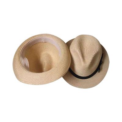 China Image Fashion Brim Decoration Panama Cowboy Hat Men And Women Summer Sunscreen Sun Protection Wide Straw Hat for sale