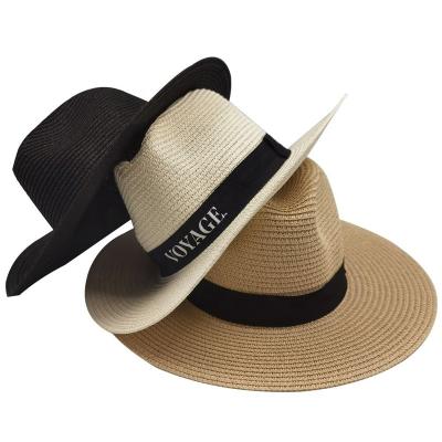 China Custom Charming Picture Black White Natural Color Dyed Sun Summer Beach Panama Straw Hat for sale