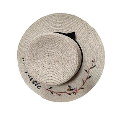 China Image 2021 New Straw Female Models Embroidery Flat Top Sun Scenic Protection Travel Women's Hat Seaside Female Hat for sale