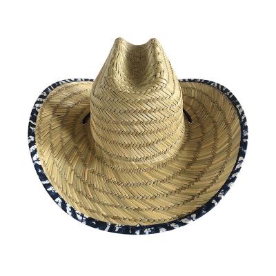 China Handwoven Hollow Cowboy Straw Hat Straw Hat Factory Custom Summer Image Umbrella Men's Grass for sale