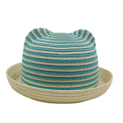 China Bulk Available Image Summer Sun Beach 2 Color Stripe Cat Ear Baby Toddler Kids Paper Cute Straw Hat for sale