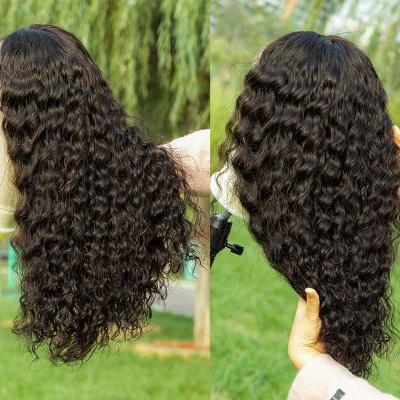 China Free Sample Wholesale 180 Density HD Full Lace Front Wig Water Wave 100%Brazilian Silky Straight Virgin Hair Wave Frontal Wig For Black Women for sale