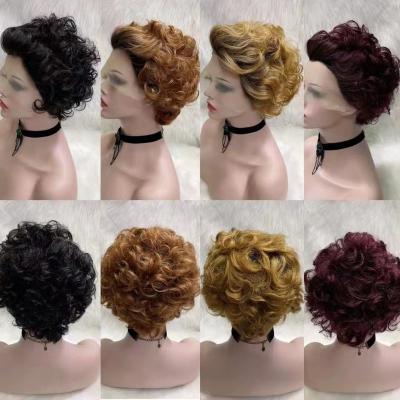 China Cheapest Silky Straight Wave 100% Virgin Short Hair Pixie Hair Machine Made Lace Wigs for sale