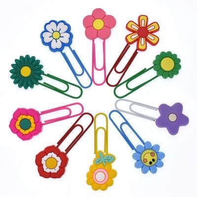 China Cute PVC Flower Metal Paper Clip Stationary Ware Office School Fun and Joy Custom Soft Silicone Binder Cue for sale