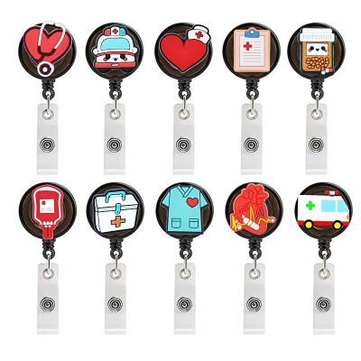 China For Retractable Floral Colorful Retractable Plastic Badge Reel ID Card Holder Reel Nurse Badge Empty Reel for sale