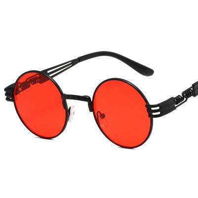 China Steampunk Round Sun Glasses Vintage Frame Popular Style Men's Metal Spring Leg Punk Sunglasses for sale