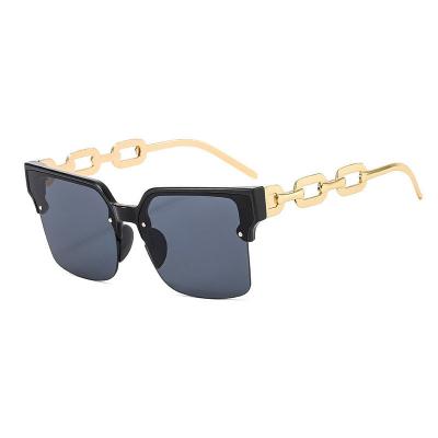 China Fashion Sunglasses Hot Sale Fashion Cat Eye Retro Personality Half Frame Chain Sunglasses Large for sale