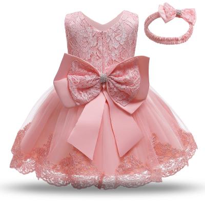 China Feminine Princess Dress Baby Girl Dress For One Year Old Bow Pettiskirt Toddler Infant Lace Dress for sale