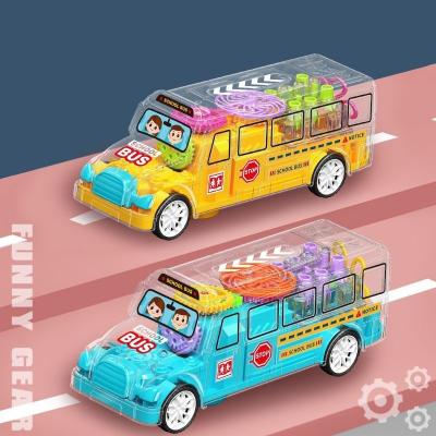 China School Bus Electric Model Speed ​​Transparent School Bus Toy Set With Light Gift for sale