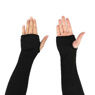 China Black Industrial Labor Safety Aramid Arm Extra Long Anti Cut Sleeve With Thumb Slot for sale