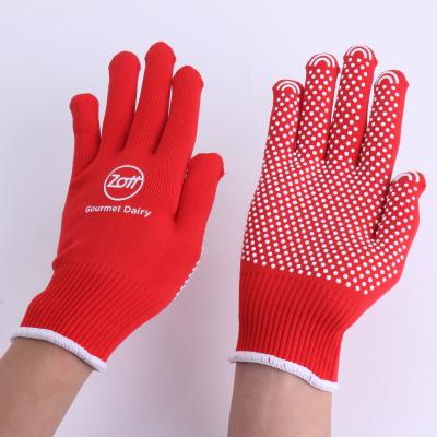 China Anti-slip High Quality Outdoor Slip-proof Polyester Red Gloves With White Dot for sale