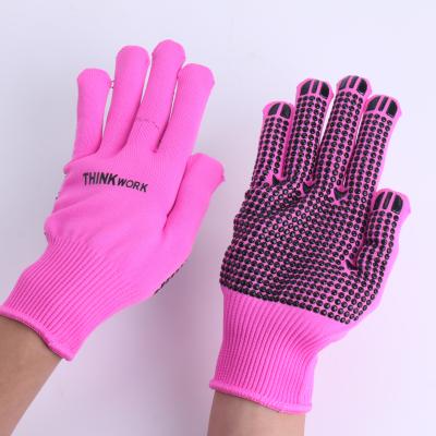 China New Arrivals Pink Anti Skid Anti Slip Polyester Gloves With Logo Printing For Work for sale