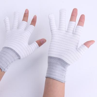 China 3 White Knitted Fingerless Gloves Best Quality Anti Static Fingerless Gloves With Gray Cuff for sale