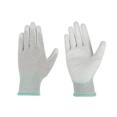 China Palm Dipped Logo Custom Gray Carbon Fiber Anti Static Gloves With Dipped Palm for sale