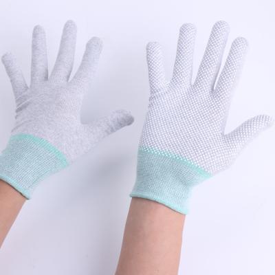 China Palm Dipped Elasticity High Quality Carbon Fiber Knitted Gray Anti Static Working Palm Dipped Gloves for sale