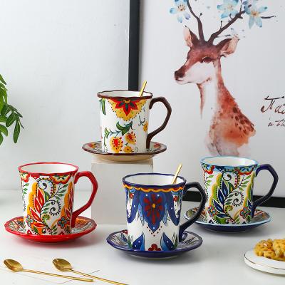 China Sustainable Bohemian Ceramic Mug Household Water Cups Large Capacity Coffee Milk Mugs Creative Mug Couple Mug for sale