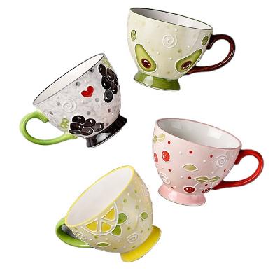 China Hand Painted Embossed Breakfast Mug Fruit Water Cup Ceramic Color Undercoat Viable Hand Painted Embossed Home Milk Cups Coffee Mugs for sale