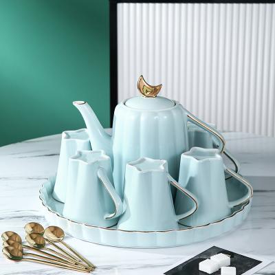 China Sustainable Ceramic Tea Cup Set Coffee Mugs Pots Afternoon Tea Life Teapot Set With Tray for sale