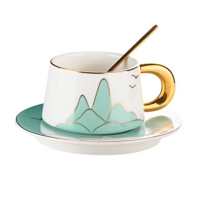 China Viable Landscape Coffee Cup With Saucer Gift Box Set Luxury Afternoon Tea Hand Cup With Spoon Office Latte Milk Cups for sale